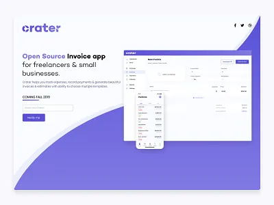 Crater - Coming Soon Page accounting coming soon coming soon template crm dashboard dashboard app free github invoice open source ui uiux