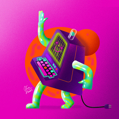 Happy to be Hunting computer computer digital halloween happy monster neon october scary