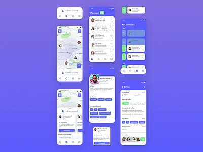 JobAround app blue card green ios job ui ux