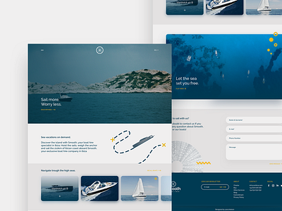 Yatch Charter Web Design blue boat calm elegant elegant seagulls grey home layout minimalist ui uiux user interface water web design website yatch yellow