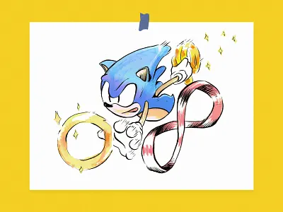 01 Inktober - Ring hedgehog illustration ink inktober ring sega sonic watercolor