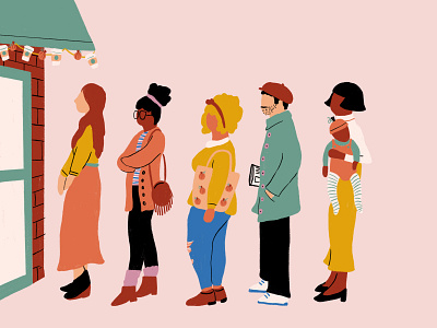 Waiting in line for that Pumpkin Spice Latte! fall halloween illustration october people procreate pumpkin spice