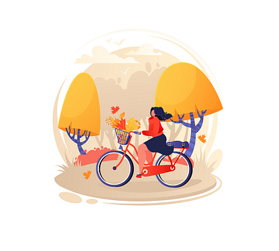 Woman character riding bicycle 2d 2d art activity adobe illustrator autumn bike cartoon character design concept digitalart eco healthy illustration leaf fall leaves lifestyle outdoor park people vector