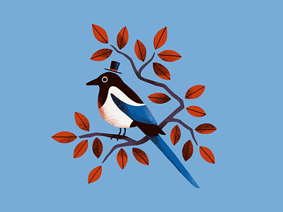 Mr Magpie animals illustrated autumn bird bird illustration digital art digital illustration hat illustration leaves magpie nature procreate procreate art texture