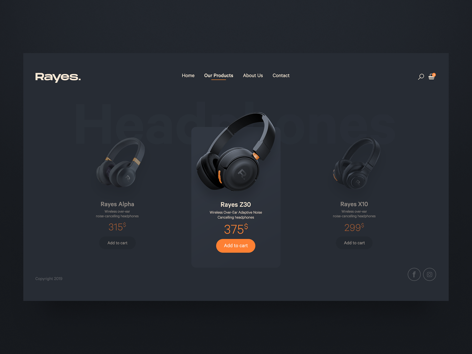 Example of Rayes Headphones Store | Products Page