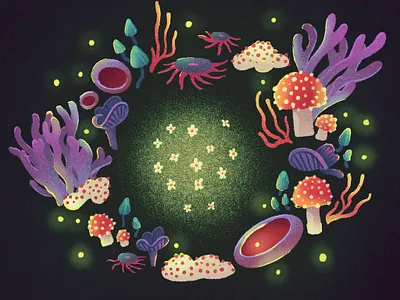 Fairy Ring (Inktober Day 01) dry ink fairy ring firefly forrest fungi illustration inktober mushroom procreate ring texture