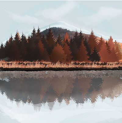 fall landscape artwork autumn digitalart fall illustration lake landscape mountain water