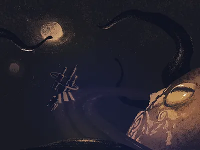 cosmos madness brush illustration lovecraft monster photoshop space station