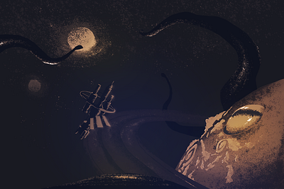 cosmos madness brush illustration lovecraft monster photoshop space station