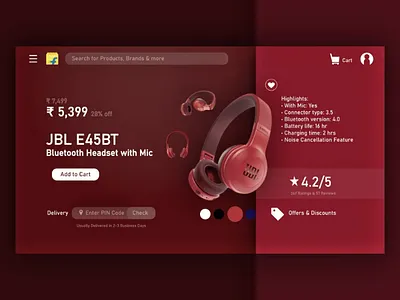UI Design for Flipkart big billion day bluetooth design flipkart graphic headphones headset jbl minimal red scratch shadow shopping ui user experience user interface ux website