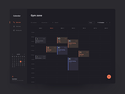 Sports club schedule app brandnew calendar cards dark dark mode dark theme dark ui dashboard inteface minimal planner product design schedule schedule app ui ux