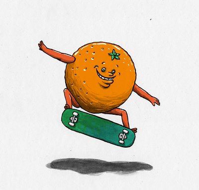 Orange skater fruit fruitober illustration ink ink drawing inktober inktober2019 mixed media orange skateboard skateboarding urban