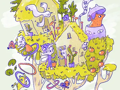 knock knock critters fairy illustration treehouse