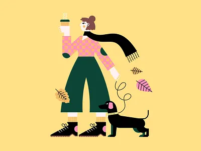 Autumn Walk autumn dachshund design dog doodle drawing illustration line work october