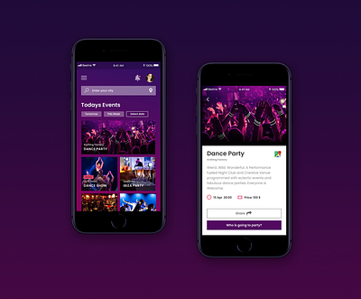 Nightlife App app app design design event mobile mobile app night party ui ux