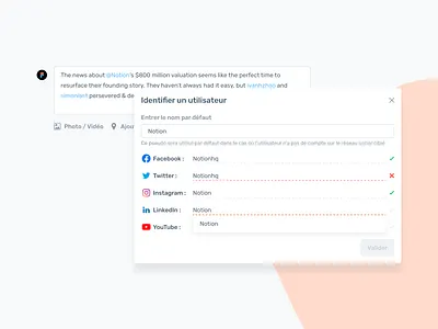 Agorapulse — Mention People "@" agorapulse crm facebbok instagram linkedin message modal popup social media social network tag twitter user youtube