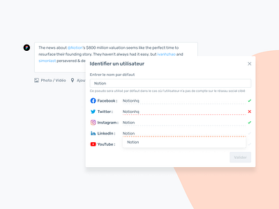 Agorapulse — Mention People "@" agorapulse crm facebbok instagram linkedin message modal popup social media social network tag twitter user youtube