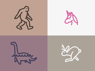 Iconic Creatures big foot icon jackalope line loch ness monster sasquatch simple unicorn