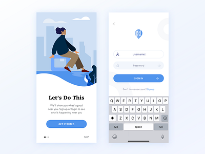 Happex - Find & Create Events app application clean flat icons illustration login mobile mobile design simple social splash ui user ux walkthrough