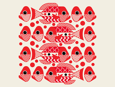 Fish Heads Heads Heads abstract art branding design fish geometric illustration los angeles red repeat pattern trufcreative