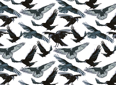 Crows. acrylic painting artwork birds graphic design illustration pattern pattern art traditional art vector