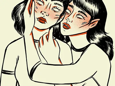 Inktober Day 1, Vampire couple design digital art drawing drawlloween halloween illustration illustrator inktober inktober2019 ipad pro lesbian procreate vampire