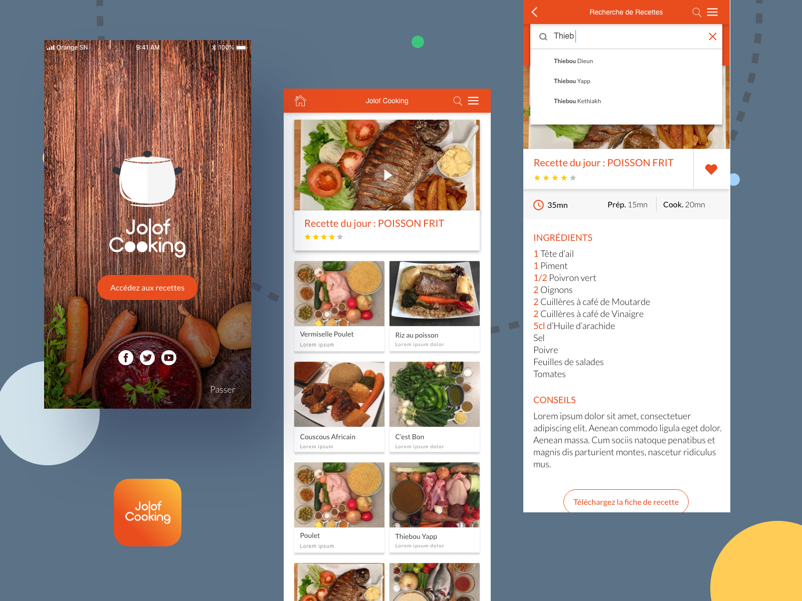 Example of Jolof Cooking Mobile App