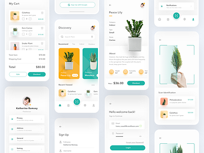 Plant Commerce App app card cart clean design ecommerce green ios mobile plant plants profile scan shop signup ui