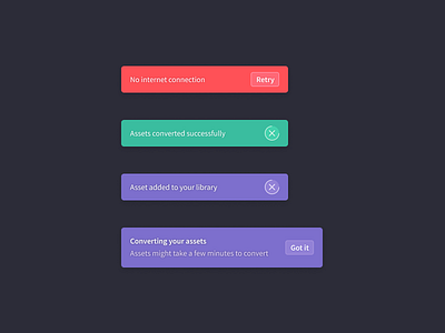 Clipchamp Toasts design design system information product design snack bar snackbar toast ui ux video editing web app