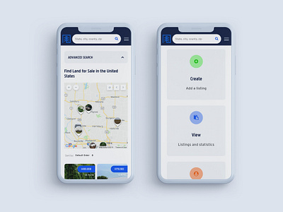 The Land Market Mobile Design dashboard ui google maps map mobile app mobile design real estate responsive website search bar ux design web design website design