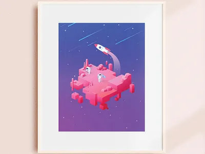 Void Mars astronaut floating island galaxy geometric isometric isometric art outerspace rocket space stars
