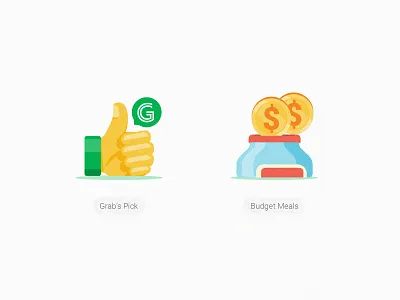 GrabFood Category Icons_Grab's Pick & Budget choices bottle budget coin grab grabfood grabtaxi illustrstion recommendation saving thumb thumbup