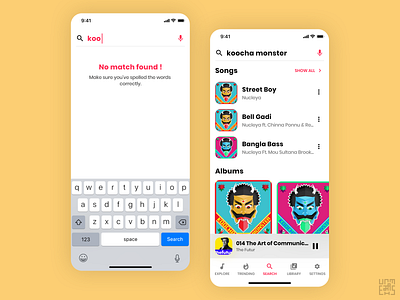 Music Player App- UI/UX Design (Search Screens) app dailyui design flat music music app music player spotify ui uiux ux ux design