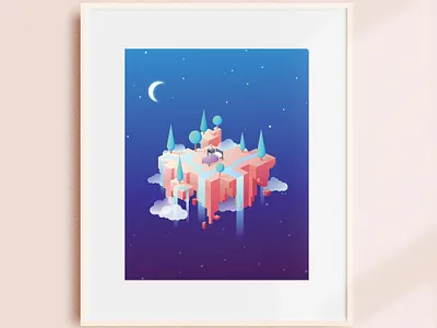 Silent Woods - Isometric Design floating island geometric gradient graphic design isometric isometric art minimal nature nature illustration print trees wall posters