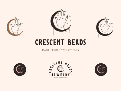 Crescent Beads Logo badge design badge logo brand identity iconography illustrated logo modern logo retro font vintage vintage logo wordmark