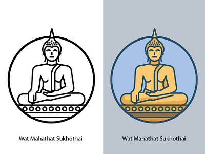 Wat Mahathat Sukhothai architecture art asian buddha buddhism culture famous history illustration landmark landscape monument old religious thai tourism unesco