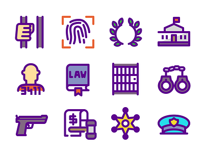 Law & Justice Icons cop fingerprint gun police prison prisoner