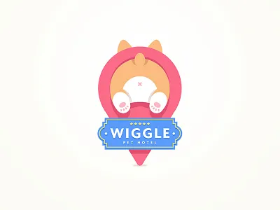 Wiggle Pet Hotel - Logo Design butt corgi daycare design dog hotel location logo mascot pet pin shop stuck tail vector wiggle