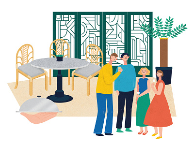 Gathering character design cheers friends hong kong magazine magazine illustration restaurant texture vector