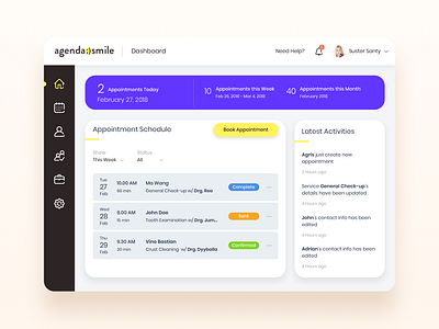 Web Dashboard Design for Clinic appointment dashboard ui