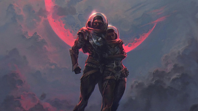 Astronaut Couple Digital Poster astronaut beauty concept cosmonaut couple fiction future girl girlfriend illustration man pioneer planet science space spaceman spacesuit stars universe woman