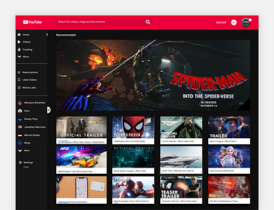 Youtube Concept Design Dark Mode - Homepage app blog dark dark mode dark theme design flat logo minimal sketch social media twitch ui ux vlogs website youtube