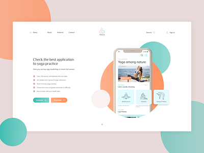 Yoga App | Landing Page app application branding design ecommerce hero landingpage minimalist mobile mobile app mobile design ui ui design ux ux design web web design webdesign website yoga