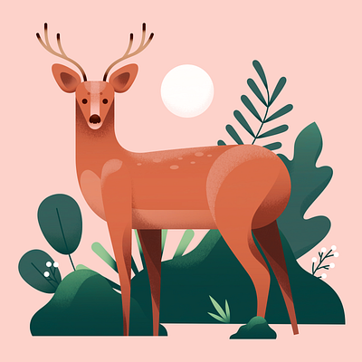 Deer animal bambi deer flat flower foliage forest forest animal illustration leaf nature outdoor pastel texture vector wildlife