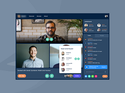 Live Streaming app chat dark theme dark ui popup streaming users video webapp