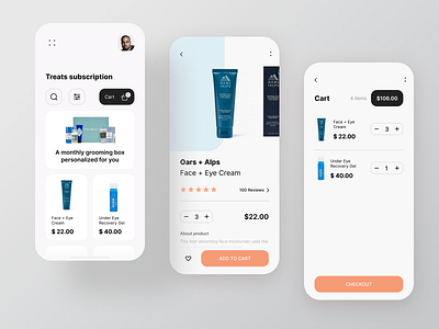 Beauty Mobile Shop app beauty beauty product cards cart checkout clean design ecommerce ecommerce app ecommerce shop ios mobile order product typography white