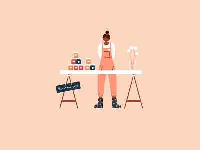 Inktober Day 2: Jam dungarees flowers homemade human jam market stall table