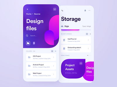 Cloud Storage App app application clean cloud cloud app data design disk documents drive file manager files folder interface ios mobile mobile ui storage ui ux