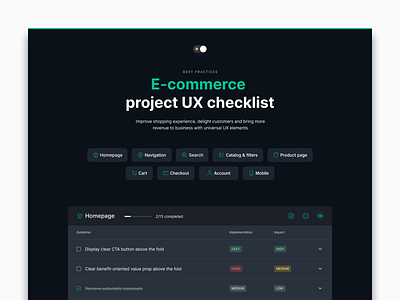 E-commerce checklist checklist dark design ecommerce guidelines ux web