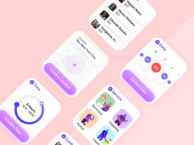 On-demand Staffing - Apple Watch app apple watch design illustration interface ios iphone location minimal navigation on demand select date and time services smartwatch ui user experience ux